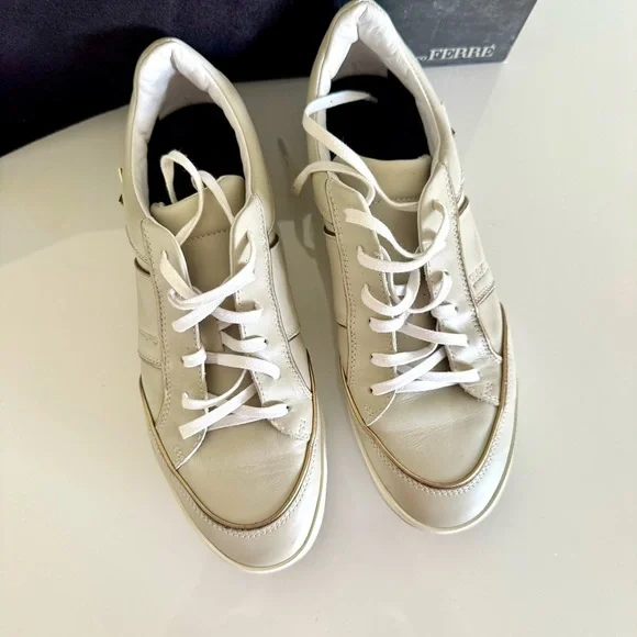 Gianfranco Ferre Cream Leather Sneakers, women, Size 38 - Picture 5 of 8